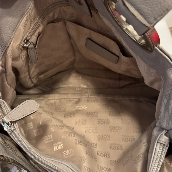 Michael Kors Silver Logo Gray Shoulder Bag purse - Picture 7 of 9